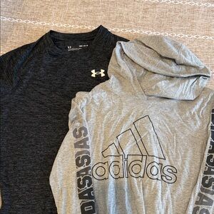 Boys M- Adidas Gray Hoodie and Under Armour Black Shirt